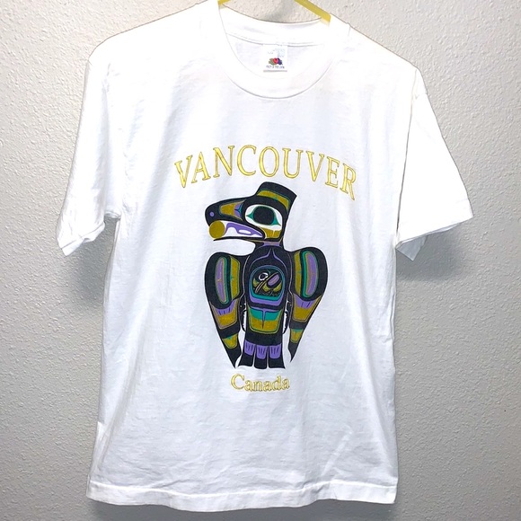 Vintage Tops - Vintage Vancouver Canada white cotton graphic T-shirt L Totum pole Indian bird